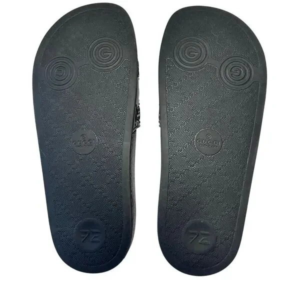 Gucci Pursuit Interlocking GG Logo Rubber Slide Sandals in black. Size 6 - Picture 8 of 9